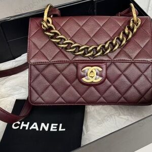 Chanel Merlot/ burgundy Quilted Shoulder Bag with antique Gold Chain